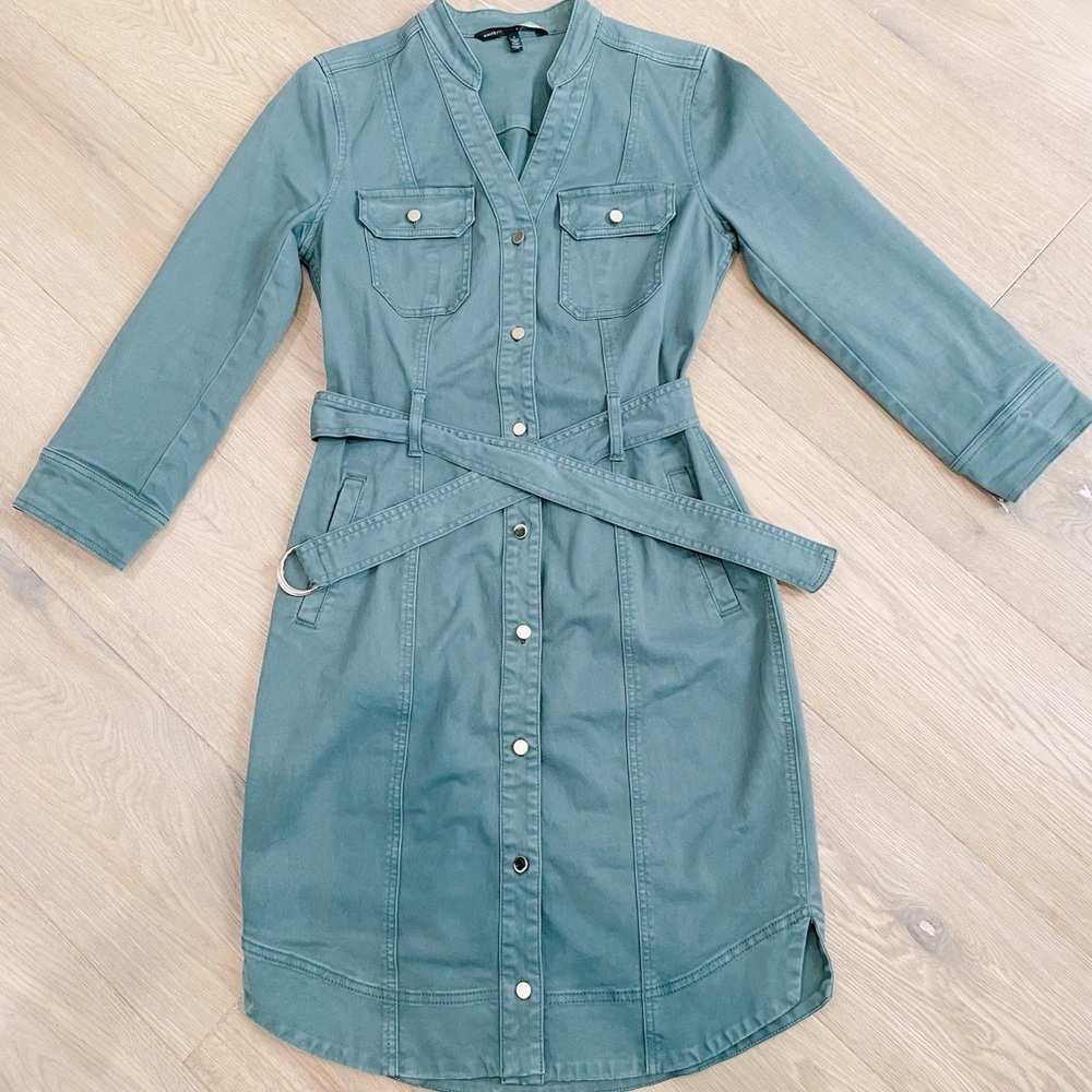 White House Black Market olive green utility dress